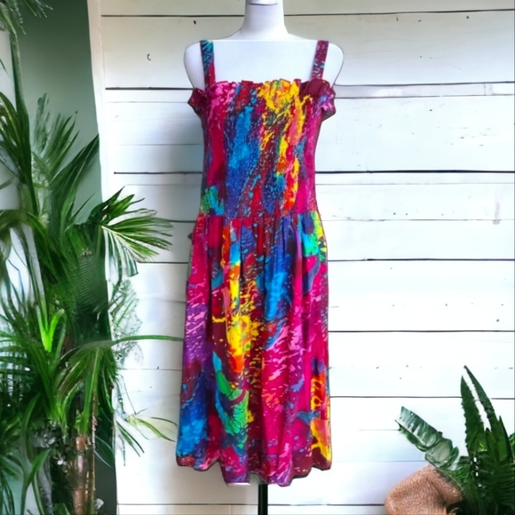 Metropolitan Midi Colorful Button Strap Stretch Ruffle Plus Size Dress 1X - Picture 1 of 12